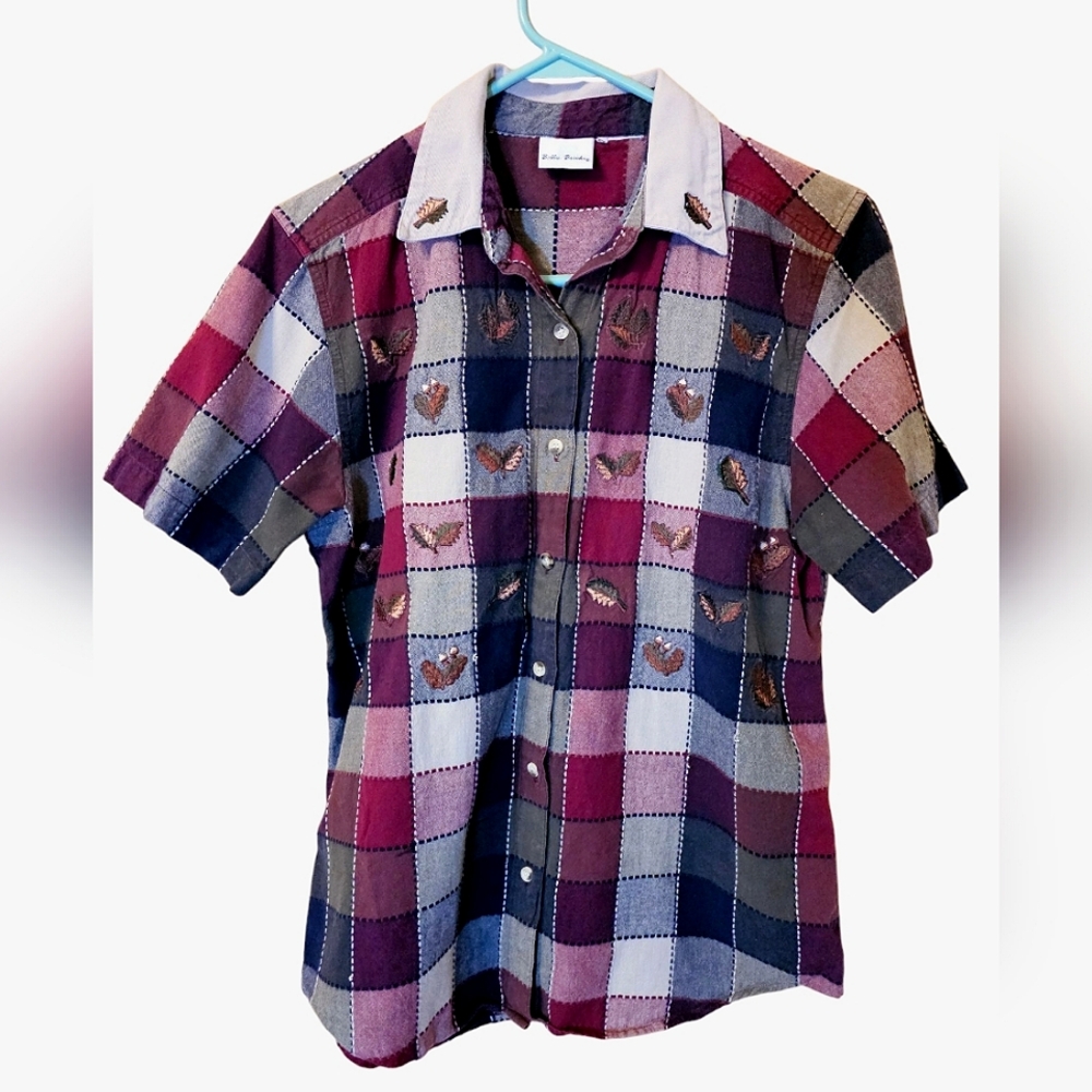 Vintage 90s Blouse Patchwork Country Button-up Cotton Shirt Bobbie Brooks